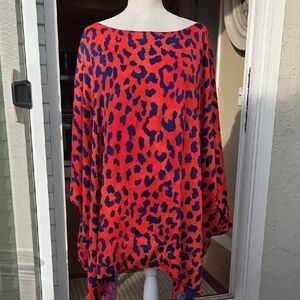 IMAN Red and Blue Animal Print Top (Reversable)